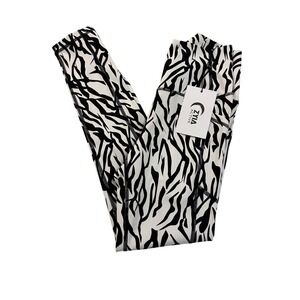 NWT ZYIA Active Black White Zebra Print High Waisted Athletic Leggings